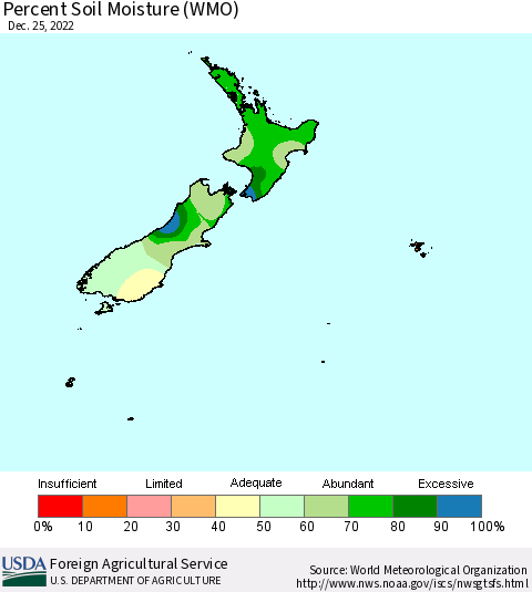 New Zealand Percent Soil Moisture (WMO) Thematic Map For 12/19/2022 - 12/25/2022