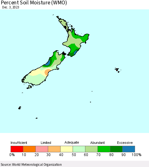 New Zealand Percent Soil Moisture (WMO) Thematic Map For 11/27/2023 - 12/3/2023