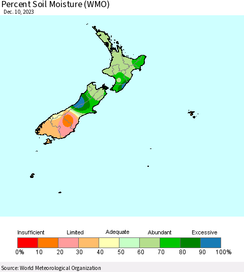 New Zealand Percent Soil Moisture (WMO) Thematic Map For 12/4/2023 - 12/10/2023