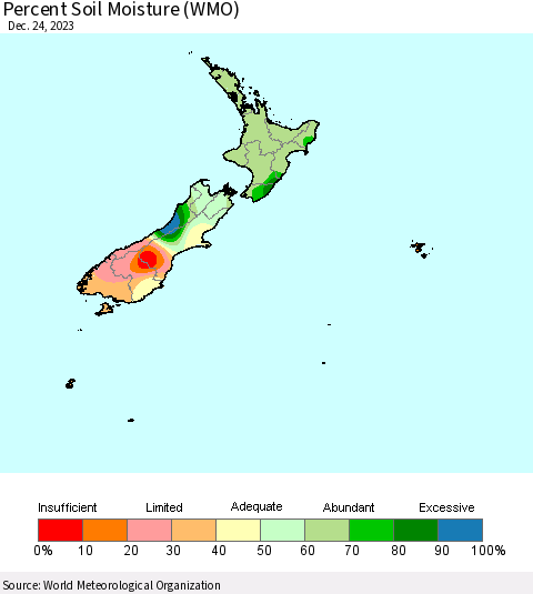 New Zealand Percent Soil Moisture (WMO) Thematic Map For 12/18/2023 - 12/24/2023