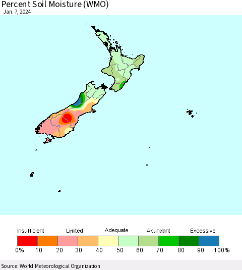 New Zealand Percent Soil Moisture (WMO) Thematic Map For 1/1/2024 - 1/7/2024