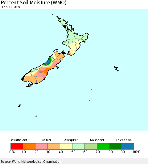 New Zealand Percent Soil Moisture (WMO) Thematic Map For 2/5/2024 - 2/11/2024