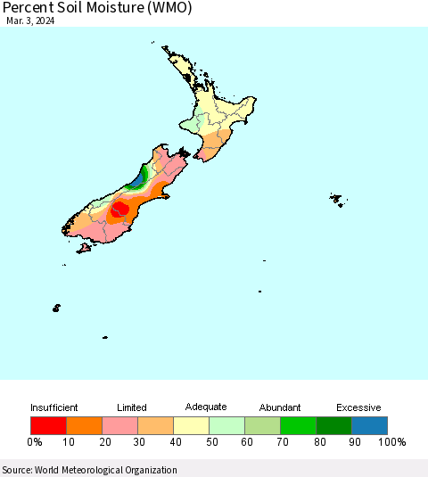 New Zealand Percent Soil Moisture (WMO) Thematic Map For 2/26/2024 - 3/3/2024