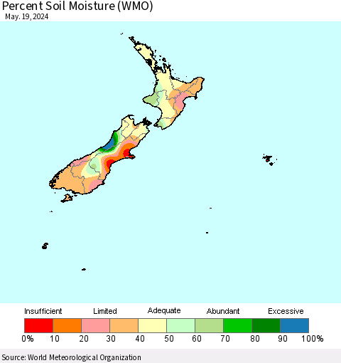 New Zealand Percent Soil Moisture (WMO) Thematic Map For 5/13/2024 - 5/19/2024