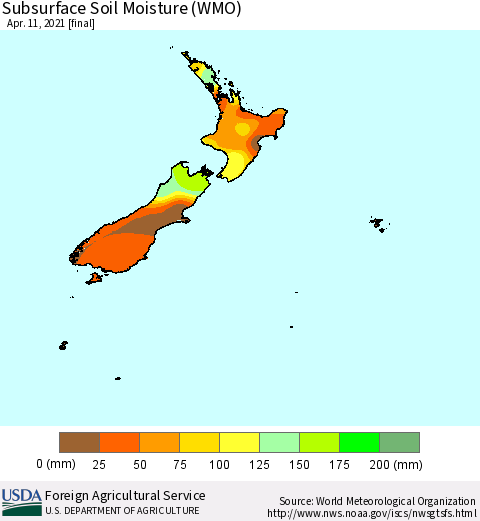 New Zealand Subsurface Soil Moisture (WMO) Thematic Map For 4/5/2021 - 4/11/2021