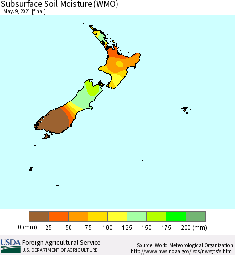 New Zealand Subsurface Soil Moisture (WMO) Thematic Map For 5/3/2021 - 5/9/2021
