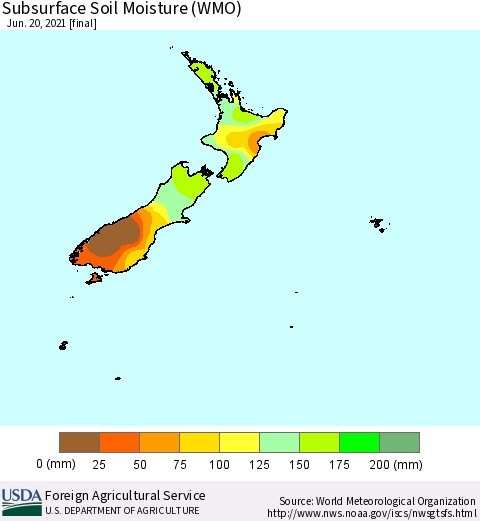 New Zealand Subsurface Soil Moisture (WMO) Thematic Map For 6/14/2021 - 6/20/2021