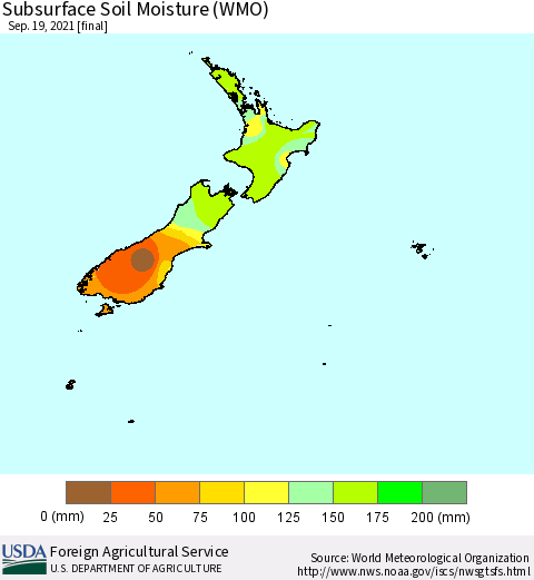 New Zealand Subsurface Soil Moisture (WMO) Thematic Map For 9/13/2021 - 9/19/2021