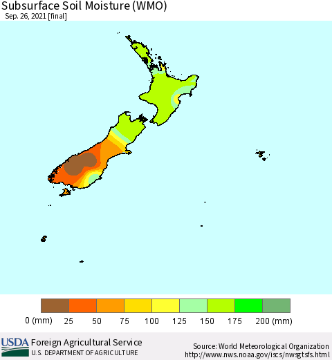New Zealand Subsurface Soil Moisture (WMO) Thematic Map For 9/20/2021 - 9/26/2021