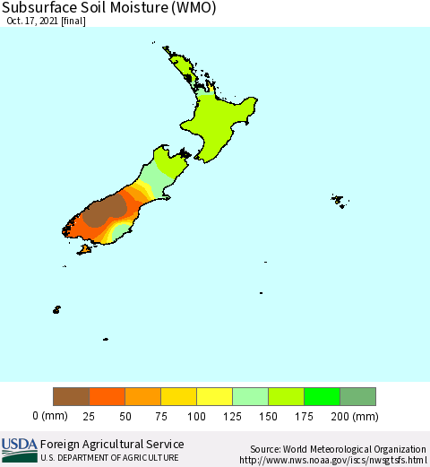 New Zealand Subsurface Soil Moisture (WMO) Thematic Map For 10/11/2021 - 10/17/2021