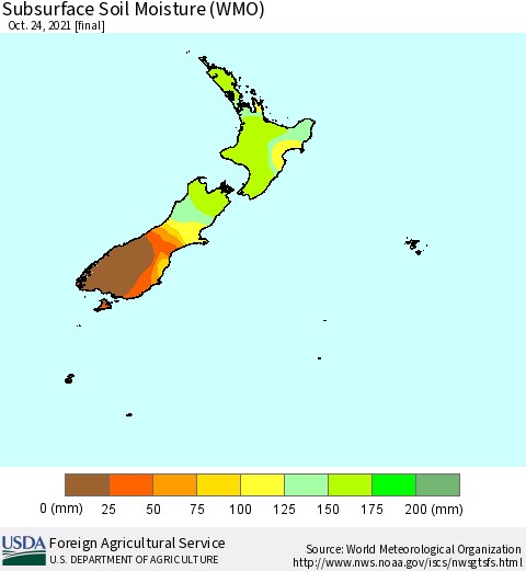 New Zealand Subsurface Soil Moisture (WMO) Thematic Map For 10/18/2021 - 10/24/2021