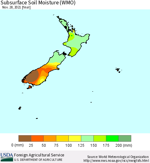 New Zealand Subsurface Soil Moisture (WMO) Thematic Map For 11/22/2021 - 11/28/2021