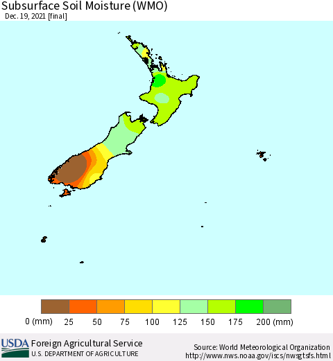 New Zealand Subsurface Soil Moisture (WMO) Thematic Map For 12/13/2021 - 12/19/2021