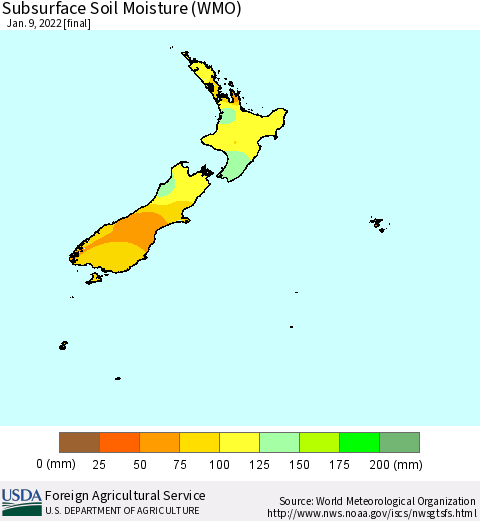 New Zealand Subsurface Soil Moisture (WMO) Thematic Map For 1/3/2022 - 1/9/2022