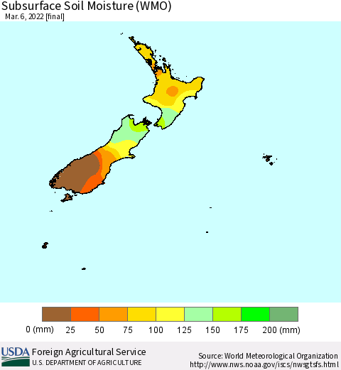 New Zealand Subsurface Soil Moisture (WMO) Thematic Map For 2/28/2022 - 3/6/2022