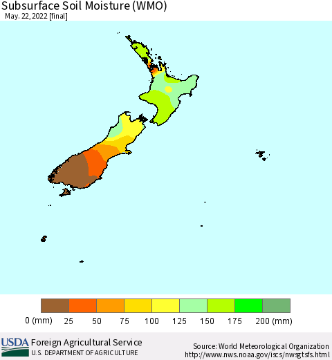 New Zealand Subsurface Soil Moisture (WMO) Thematic Map For 5/16/2022 - 5/22/2022