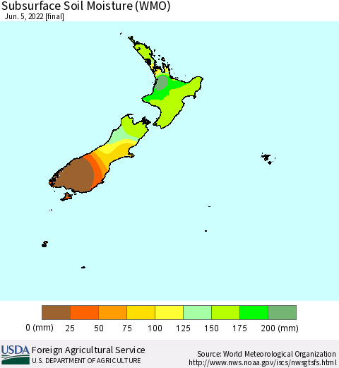 New Zealand Subsurface Soil Moisture (WMO) Thematic Map For 5/30/2022 - 6/5/2022