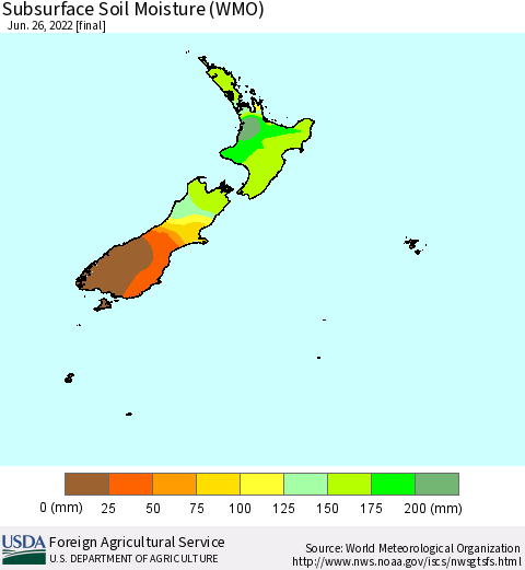 New Zealand Subsurface Soil Moisture (WMO) Thematic Map For 6/20/2022 - 6/26/2022