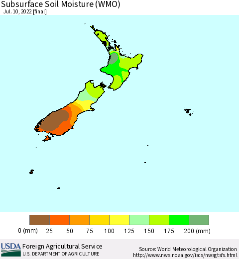 New Zealand Subsurface Soil Moisture (WMO) Thematic Map For 7/4/2022 - 7/10/2022