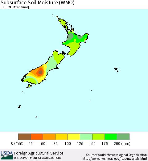 New Zealand Subsurface Soil Moisture (WMO) Thematic Map For 7/18/2022 - 7/24/2022