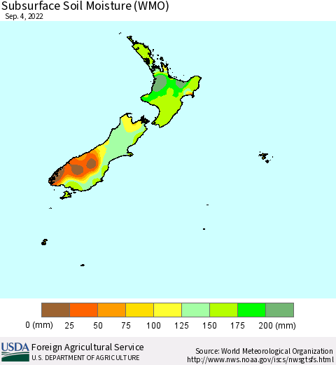 New Zealand Subsurface Soil Moisture (WMO) Thematic Map For 8/29/2022 - 9/4/2022