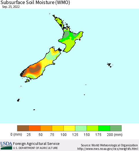 New Zealand Subsurface Soil Moisture (WMO) Thematic Map For 9/19/2022 - 9/25/2022