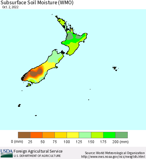 New Zealand Subsurface Soil Moisture (WMO) Thematic Map For 9/26/2022 - 10/2/2022