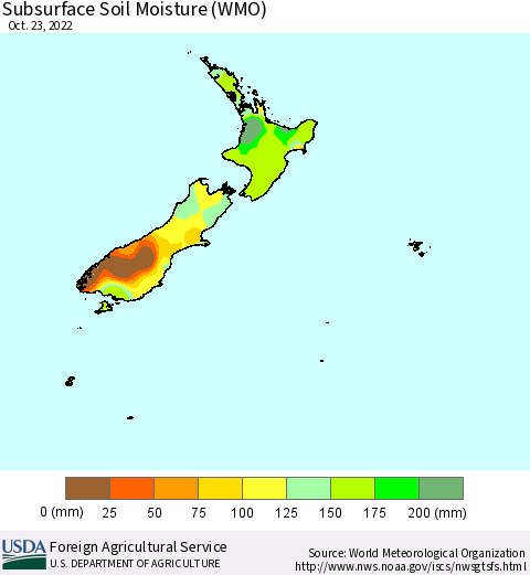 New Zealand Subsurface Soil Moisture (WMO) Thematic Map For 10/17/2022 - 10/23/2022