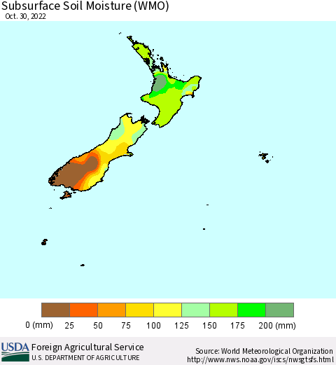 New Zealand Subsurface Soil Moisture (WMO) Thematic Map For 10/24/2022 - 10/30/2022