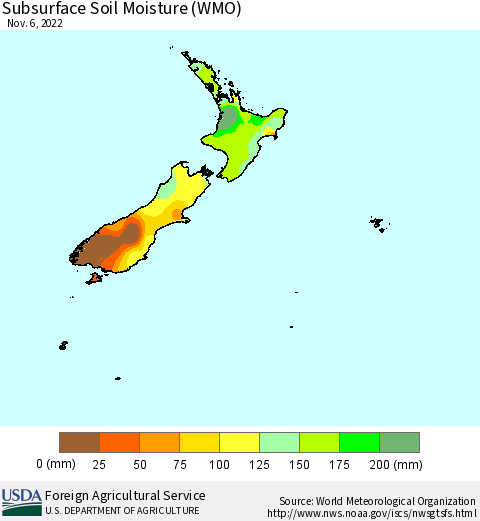 New Zealand Subsurface Soil Moisture (WMO) Thematic Map For 10/31/2022 - 11/6/2022