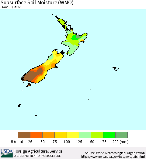 New Zealand Subsurface Soil Moisture (WMO) Thematic Map For 11/7/2022 - 11/13/2022