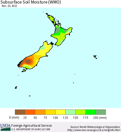 New Zealand Subsurface Soil Moisture (WMO) Thematic Map For 11/14/2022 - 11/20/2022