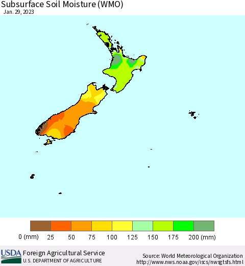 New Zealand Subsurface Soil Moisture (WMO) Thematic Map For 1/23/2023 - 1/29/2023