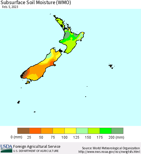 New Zealand Subsurface Soil Moisture (WMO) Thematic Map For 1/30/2023 - 2/5/2023