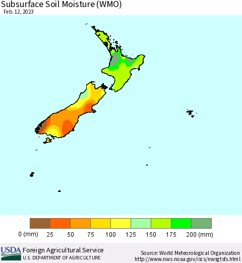 New Zealand Subsurface Soil Moisture (WMO) Thematic Map For 2/6/2023 - 2/12/2023