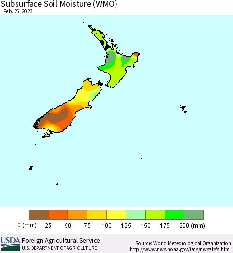 New Zealand Subsurface Soil Moisture (WMO) Thematic Map For 2/20/2023 - 2/26/2023
