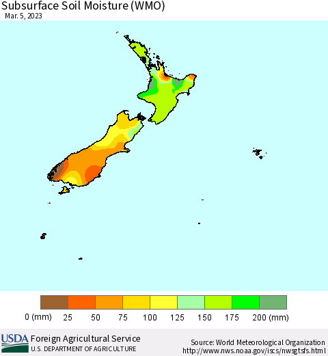 New Zealand Subsurface Soil Moisture (WMO) Thematic Map For 2/27/2023 - 3/5/2023