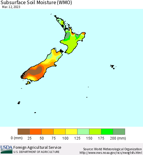 New Zealand Subsurface Soil Moisture (WMO) Thematic Map For 3/6/2023 - 3/12/2023