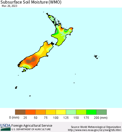 New Zealand Subsurface Soil Moisture (WMO) Thematic Map For 3/20/2023 - 3/26/2023