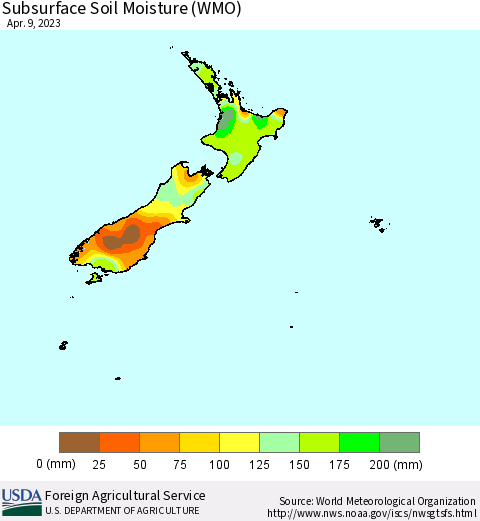 New Zealand Subsurface Soil Moisture (WMO) Thematic Map For 4/3/2023 - 4/9/2023