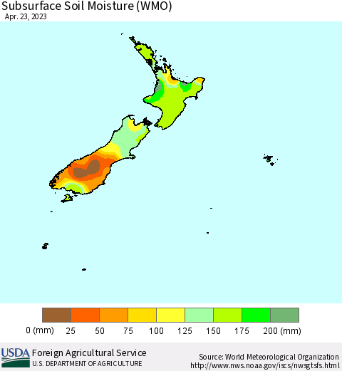 New Zealand Subsurface Soil Moisture (WMO) Thematic Map For 4/17/2023 - 4/23/2023