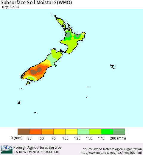 New Zealand Subsurface Soil Moisture (WMO) Thematic Map For 5/1/2023 - 5/7/2023