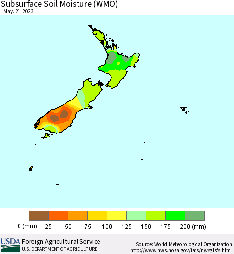 New Zealand Subsurface Soil Moisture (WMO) Thematic Map For 5/15/2023 - 5/21/2023
