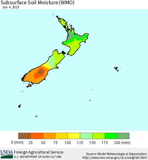 New Zealand Subsurface Soil Moisture (WMO) Thematic Map For 5/29/2023 - 6/4/2023