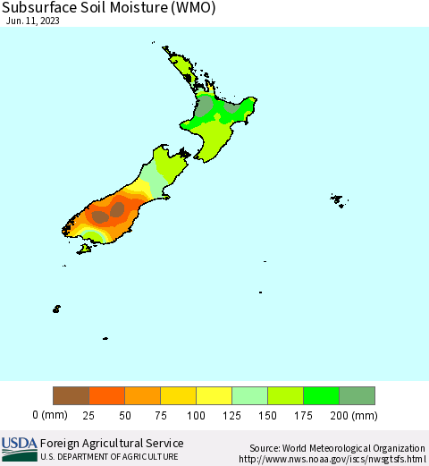 New Zealand Subsurface Soil Moisture (WMO) Thematic Map For 6/5/2023 - 6/11/2023
