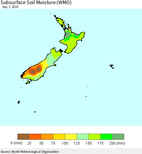 New Zealand Subsurface Soil Moisture (WMO) Thematic Map For 8/28/2023 - 9/3/2023