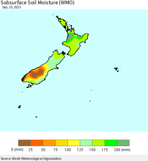 New Zealand Subsurface Soil Moisture (WMO) Thematic Map For 9/4/2023 - 9/10/2023
