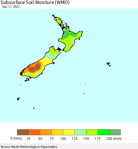 New Zealand Subsurface Soil Moisture (WMO) Thematic Map For 9/11/2023 - 9/17/2023