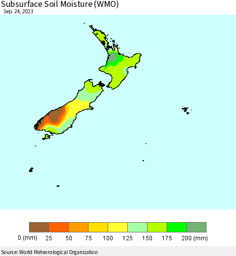 New Zealand Subsurface Soil Moisture (WMO) Thematic Map For 9/18/2023 - 9/24/2023