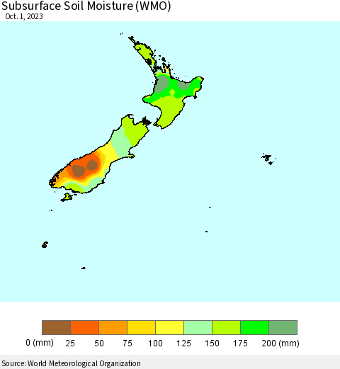 New Zealand Subsurface Soil Moisture (WMO) Thematic Map For 9/25/2023 - 10/1/2023